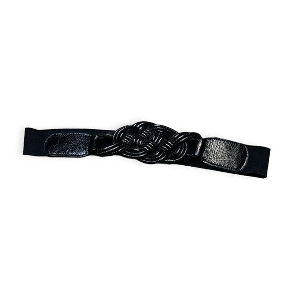 ASOS Women's Black Braided Woven Vegan Leather Front Stretchy Elastic Belt Large - Picture 1 of 4